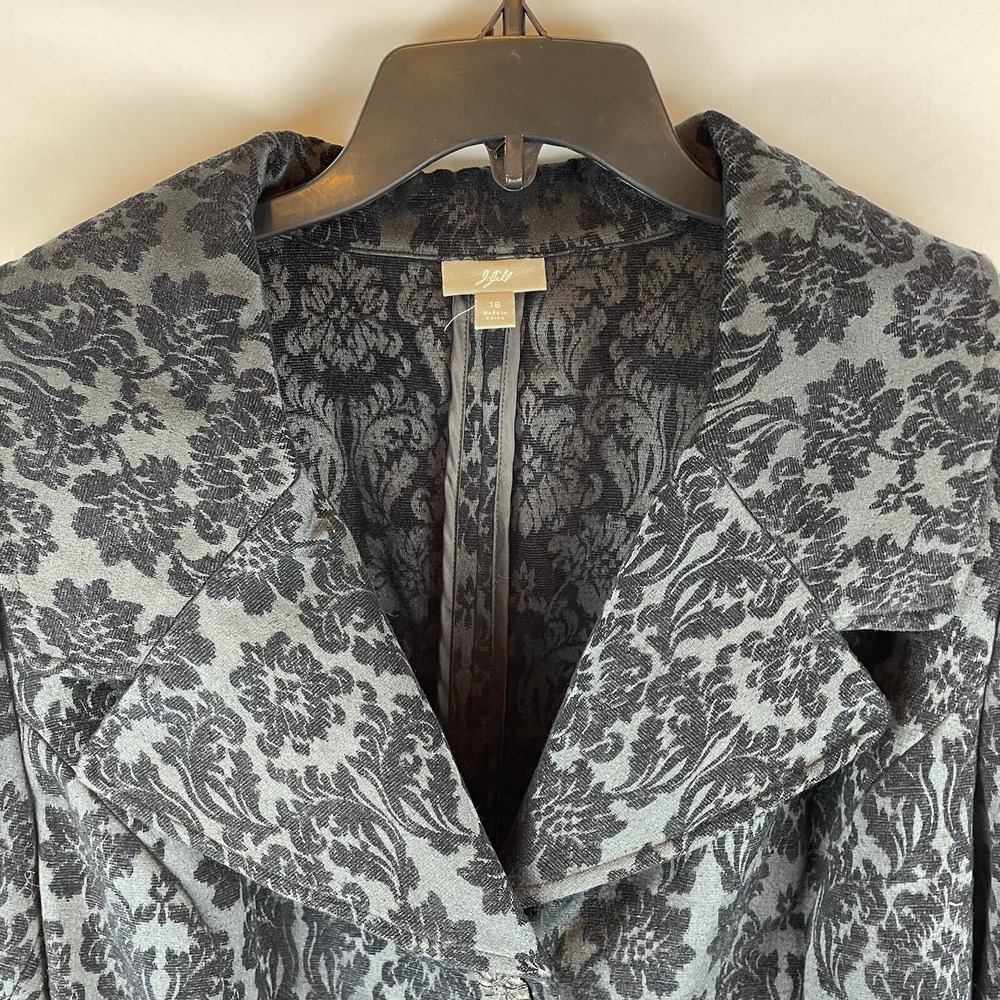 J. Jill Jacket Womens 18 Black Floral Damask Button Up Cotton Blend Pockets
